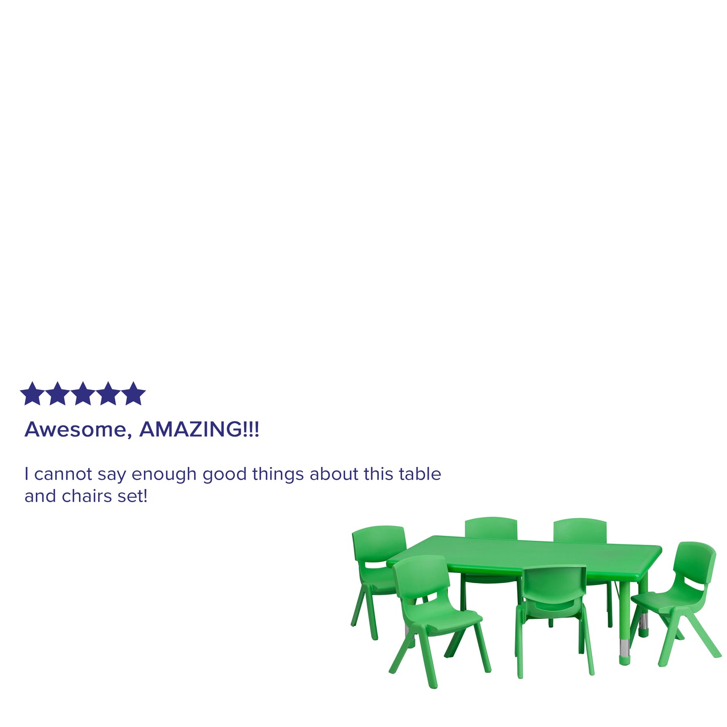 Emmy 24''W x 48''L Rectangular Green Plastic Height Adjustable Activity Table Set with 6 Chairs Green