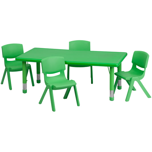 Emmy 24''W x 48''L Rectangular Green Plastic Height Adjustable Activity Table Set with 4 Chairs Green