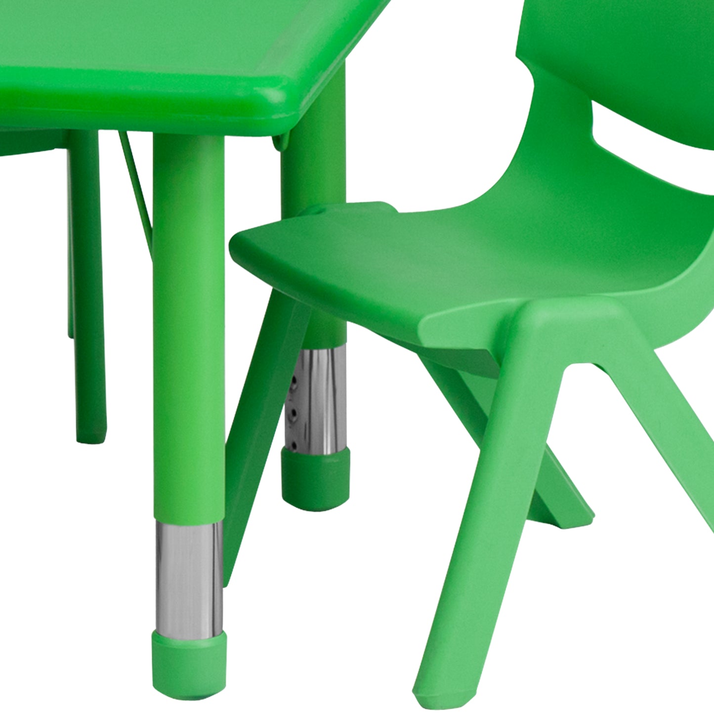 Emmy 24''W x 48''L Rectangular Green Plastic Height Adjustable Activity Table Set with 4 Chairs Green