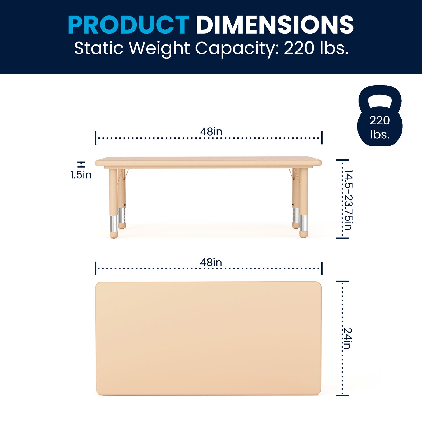 Emmy 24"W x 48"L Rectangular Natural Plastic Height Adjustable Activity Table Set with 6 Chairs Natural