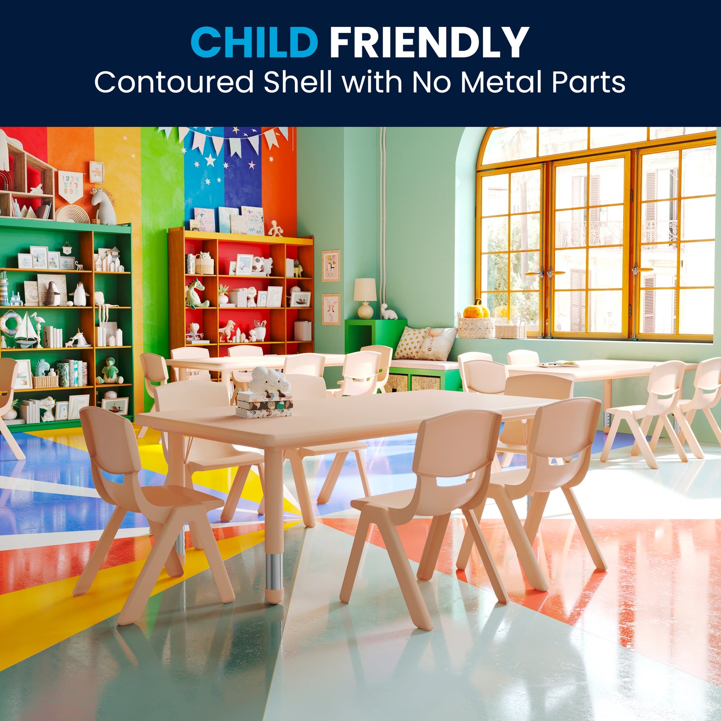 Emmy 24"W x 48"L Rectangular Natural Plastic Height Adjustable Activity Table Set with 6 Chairs Natural