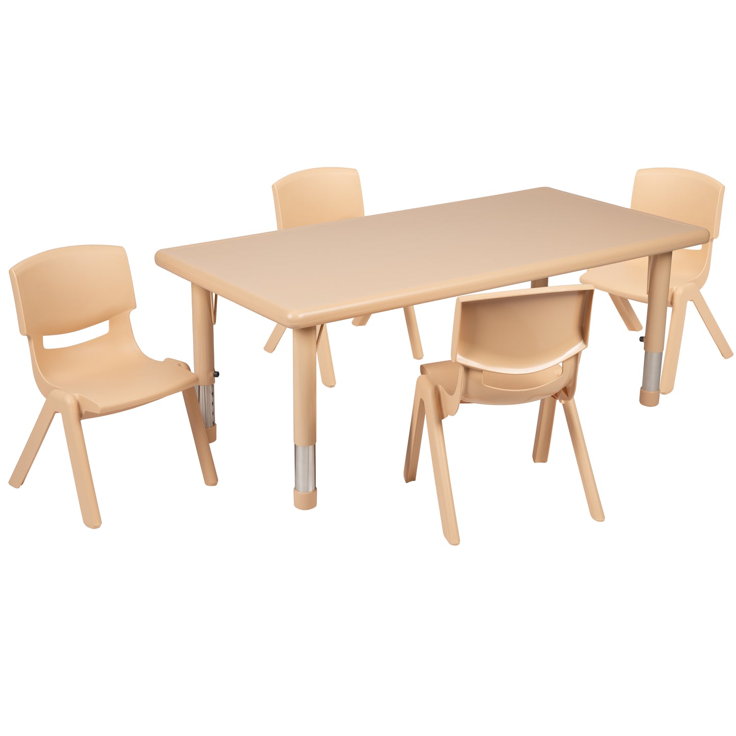 Emmy 24"W x 48"L Rectangular Natural Plastic Height Adjustable Activity Table Set with 4 Chairs Natural YU-YCX-0013-2-RECT-TBL-NAT-R-GG