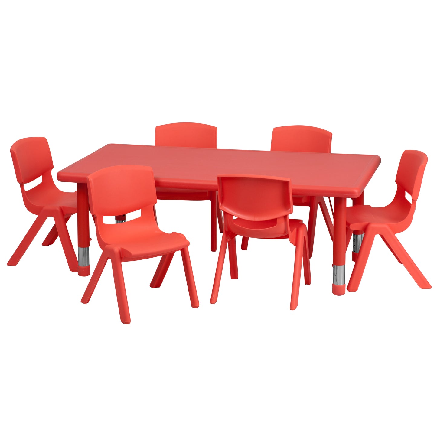 Emmy 24''W x 48''L Rectangular Red Plastic Height Adjustable Activity Table Set with 6 Chairs Red