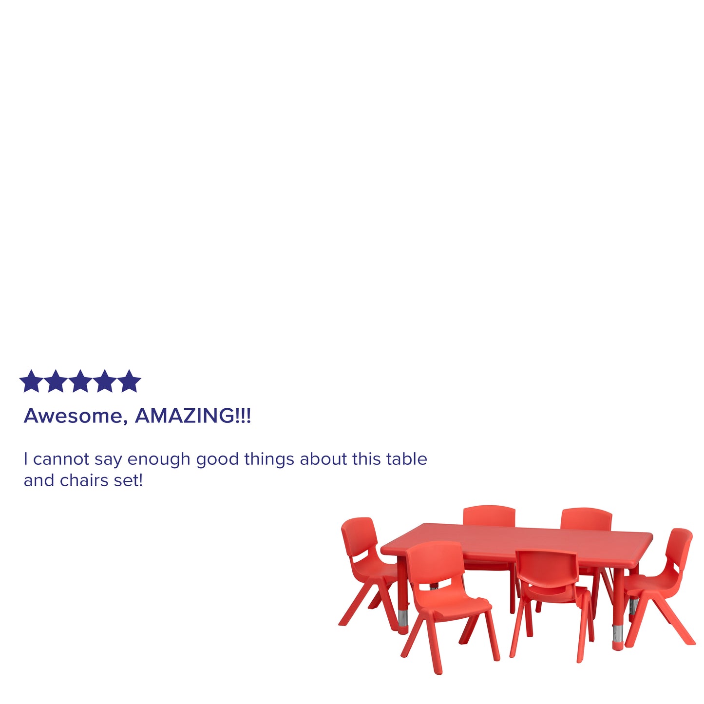 Emmy 24''W x 48''L Rectangular Red Plastic Height Adjustable Activity Table Set with 6 Chairs Red