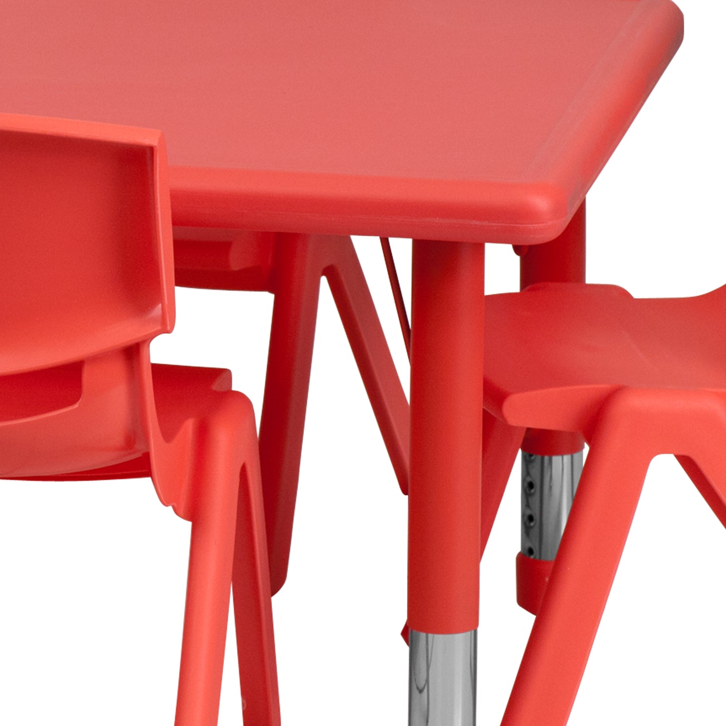 Emmy 24''W x 48''L Rectangular Red Plastic Height Adjustable Activity Table Set with 6 Chairs Red