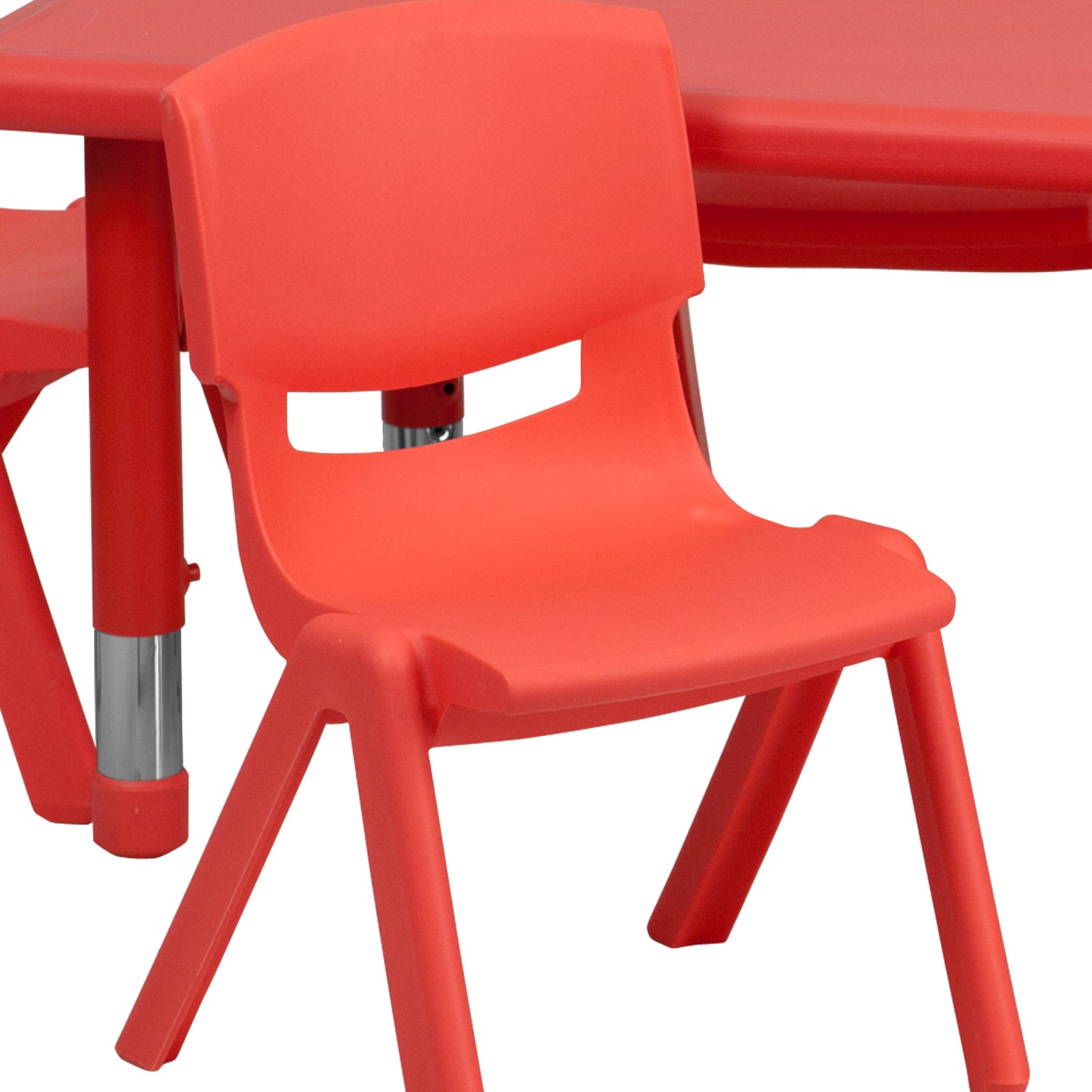 Emmy 24''W x 48''L Rectangular Red Plastic Height Adjustable Activity Table Set with 6 Chairs Red