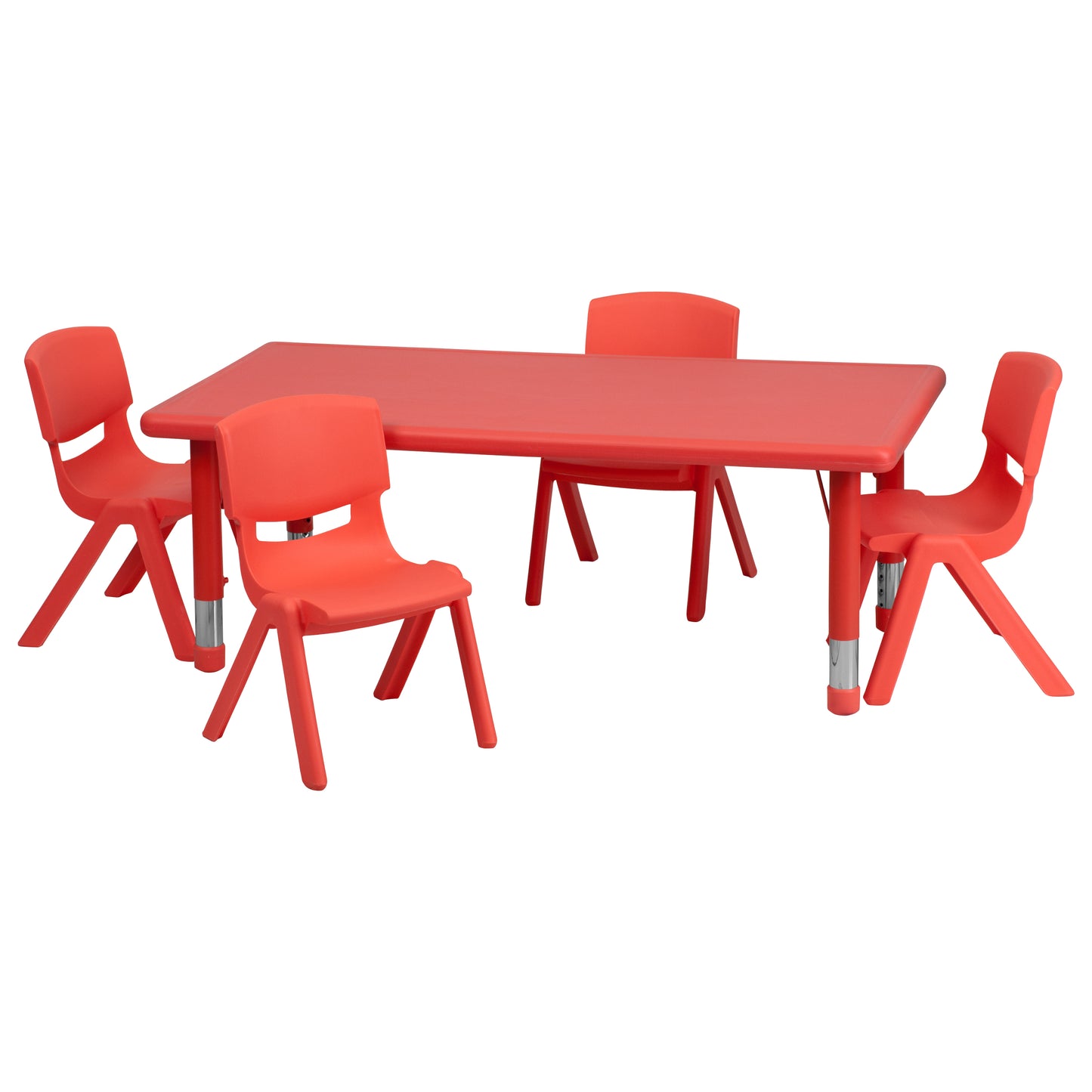 Emmy 24''W x 48''L Rectangular Red Plastic Height Adjustable Activity Table Set with 4 Chairs Red