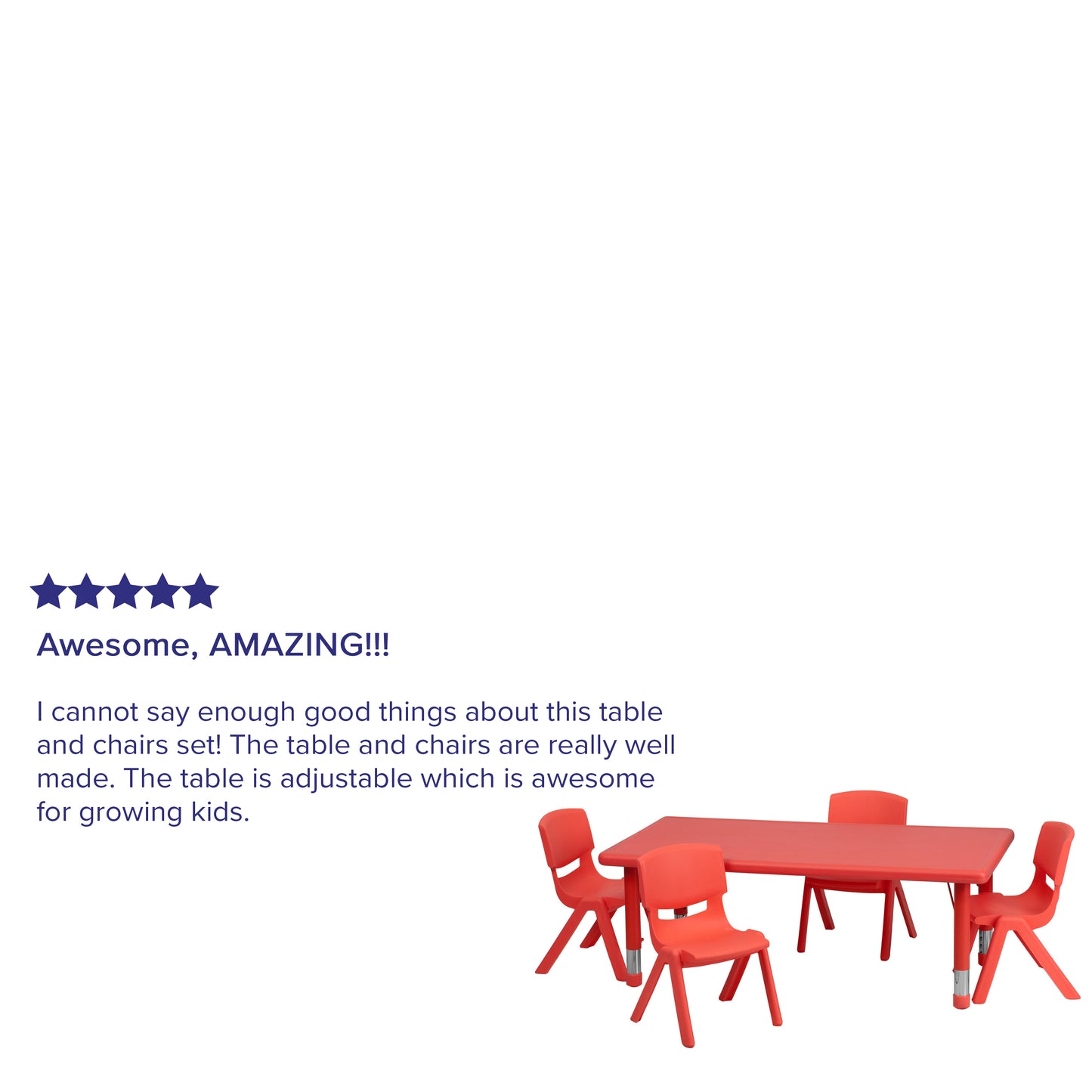 Emmy 24''W x 48''L Rectangular Red Plastic Height Adjustable Activity Table Set with 4 Chairs Red