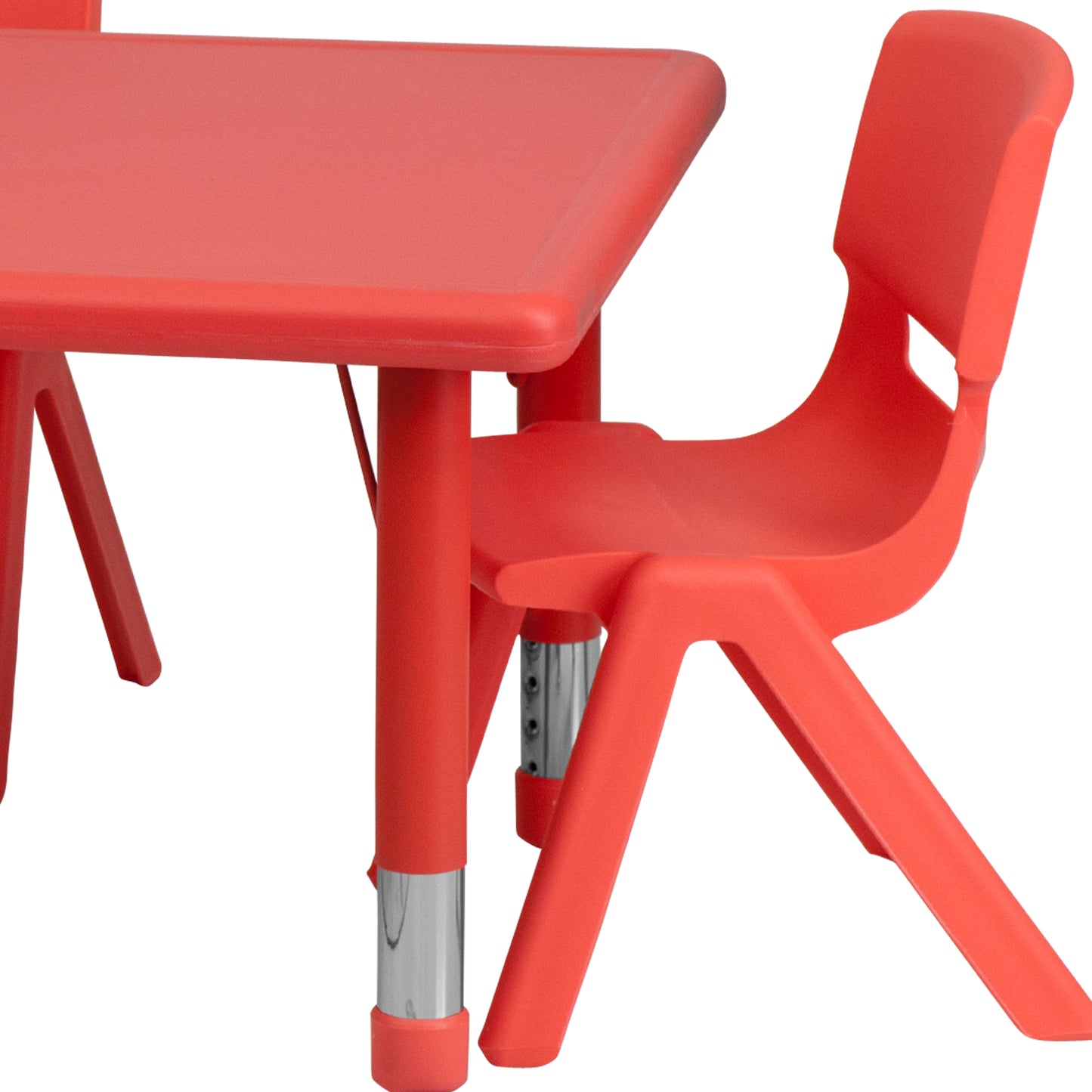 Emmy 24''W x 48''L Rectangular Red Plastic Height Adjustable Activity Table Set with 4 Chairs Red