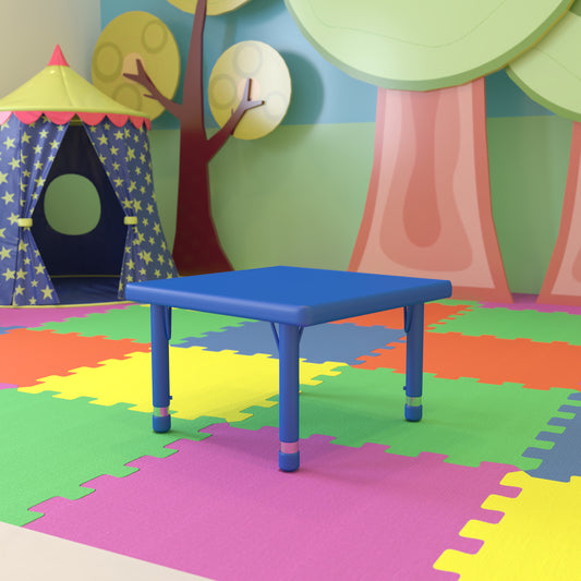 Wren 24'' Square Blue Plastic Height Adjustable Activity Table Blue YU-YCX-002-2-SQR-TBL-BLUE-GG