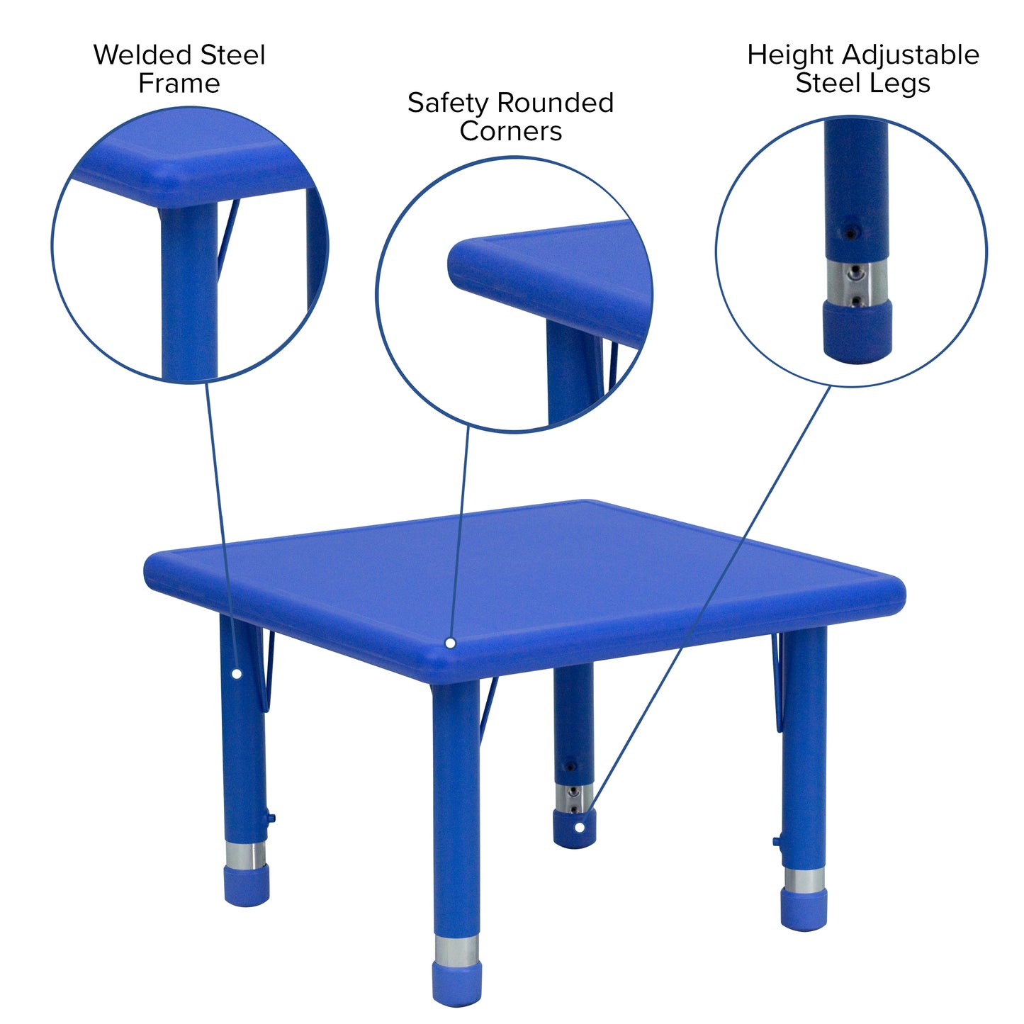 Wren 24'' Square Blue Plastic Height Adjustable Activity Table Blue