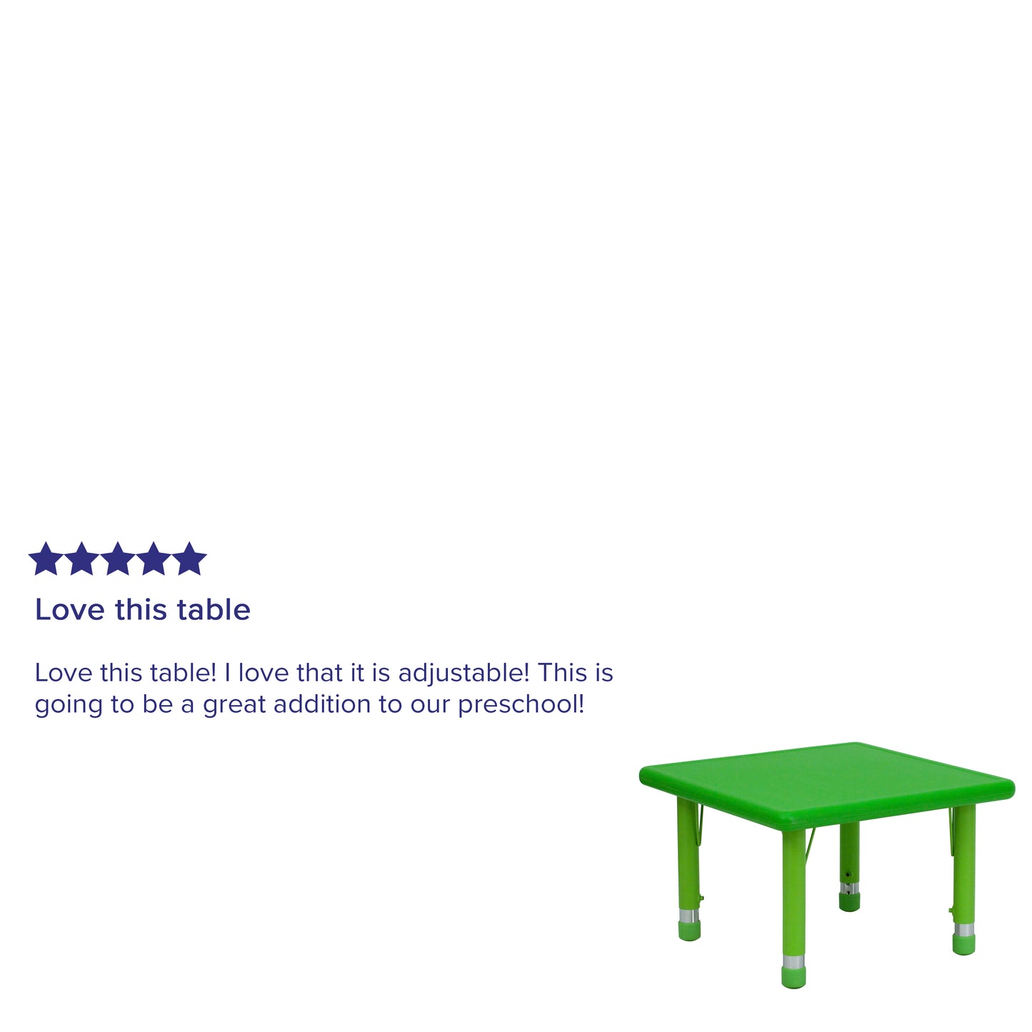 Wren 24'' Square Green Plastic Height Adjustable Activity Table Green