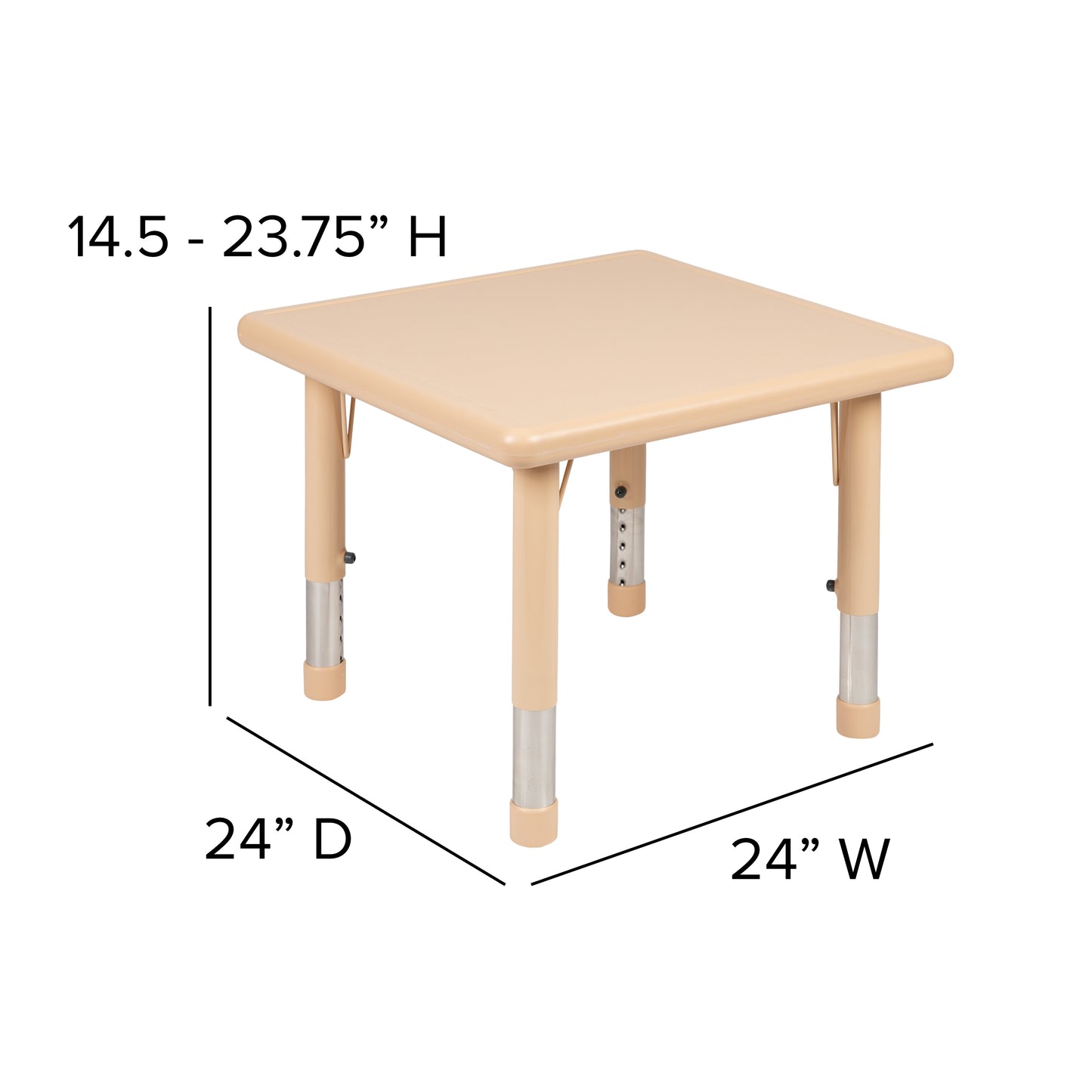 Wren 24" Square Natural Plastic Height Adjustable Activity Table Natural