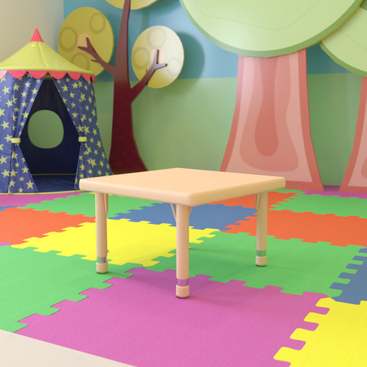 Wren 24" Square Natural Plastic Height Adjustable Activity Table Natural YU-YCX-002-2-SQR-TBL-NAT-GG