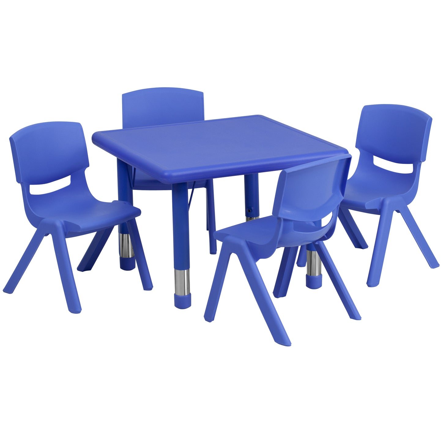 Emmy 24'' Square Blue Plastic Height Adjustable Activity Table Set with 4 Chairs Blue