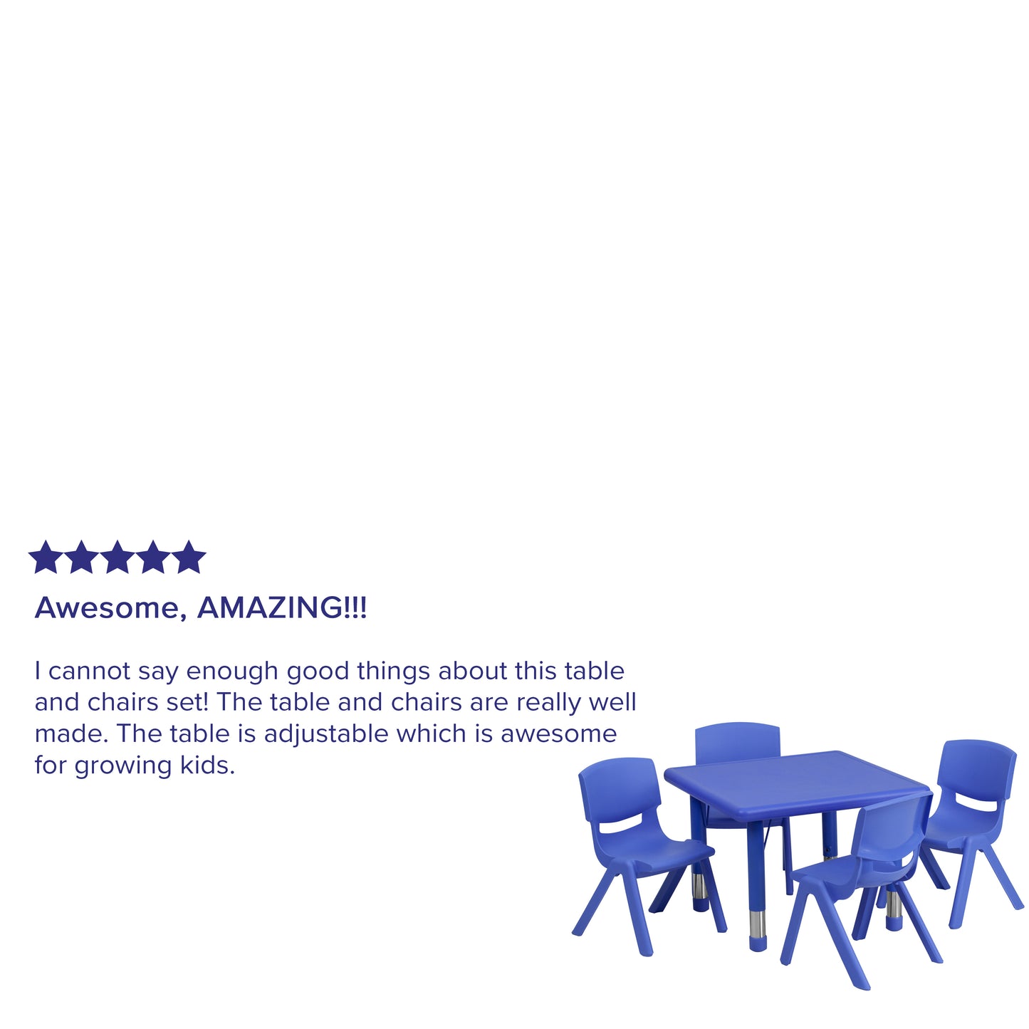 Emmy 24'' Square Blue Plastic Height Adjustable Activity Table Set with 4 Chairs Blue