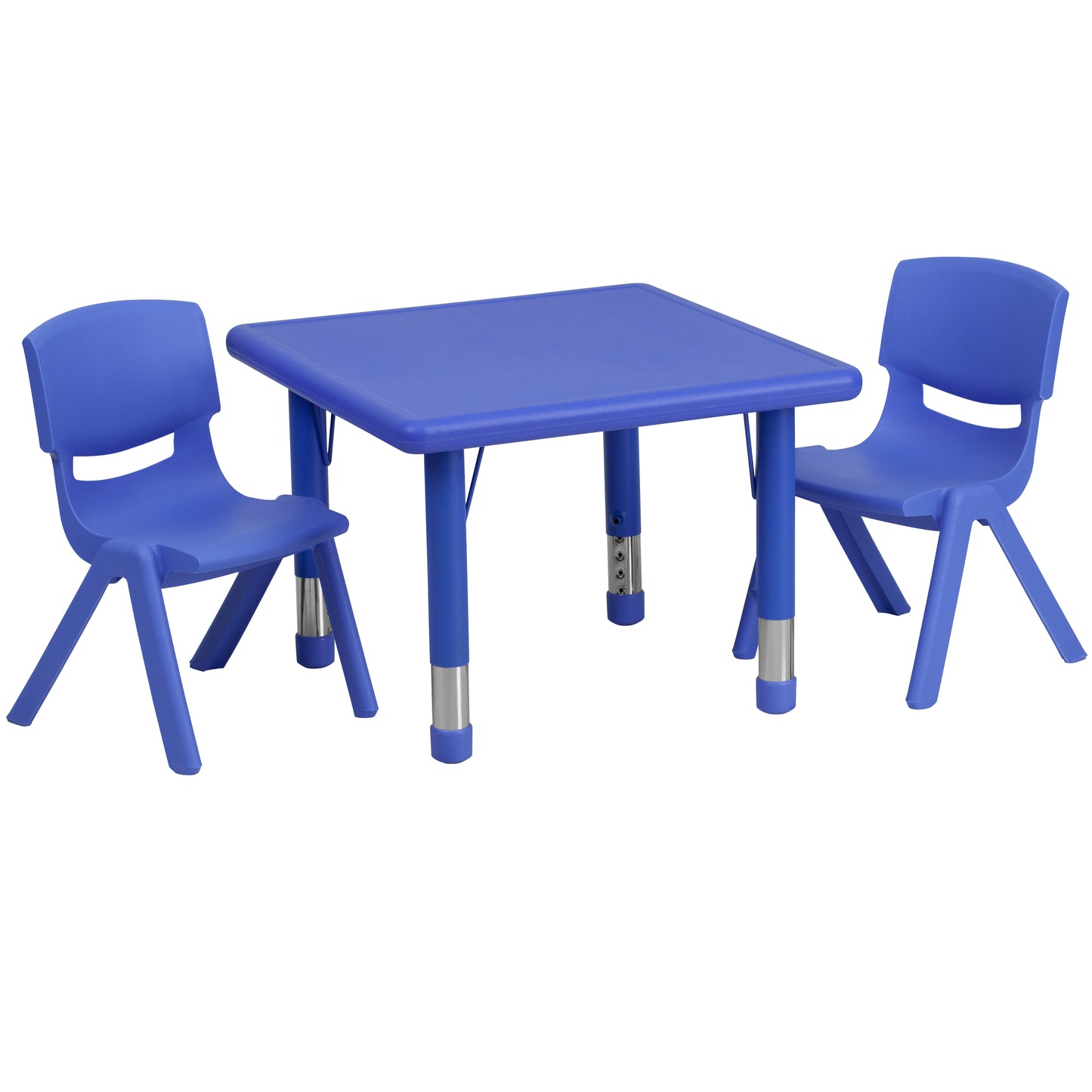 Emmy 24'' Square Blue Plastic Height Adjustable Activity Table Set with 2 Chairs Blue YU-YCX-0023-2-SQR-TBL-BLUE-R-GG