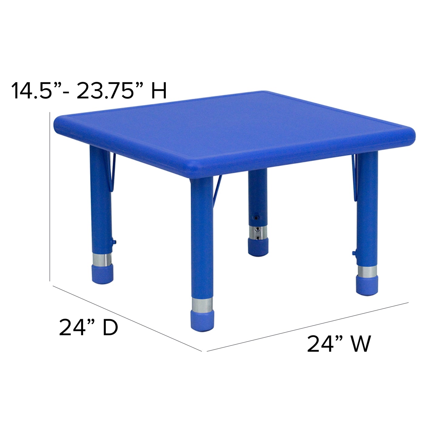 Emmy 24'' Square Blue Plastic Height Adjustable Activity Table Set with 2 Chairs Blue YU-YCX-0023-2-SQR-TBL-BLUE-R-GG
