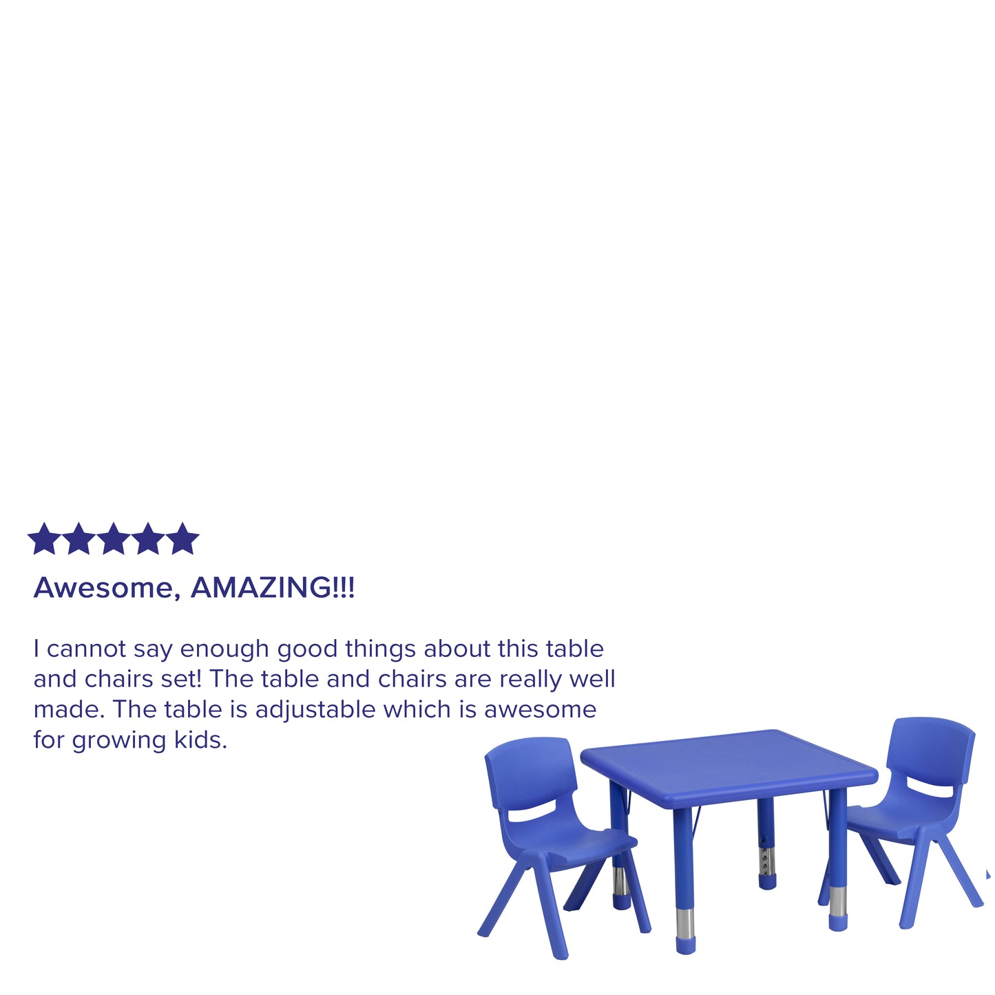 Emmy 24'' Square Blue Plastic Height Adjustable Activity Table Set with 2 Chairs Blue YU-YCX-0023-2-SQR-TBL-BLUE-R-GG