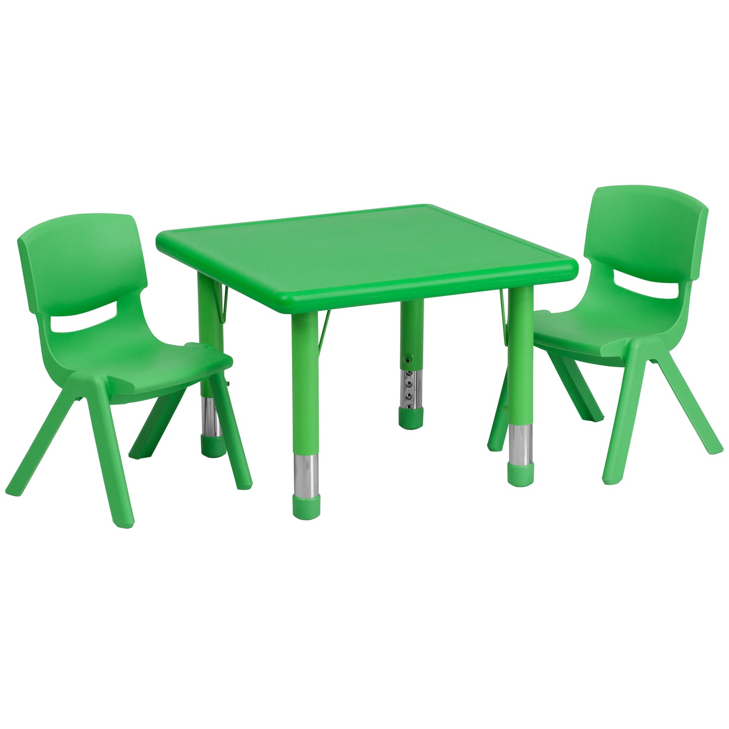 Emmy 24'' Square Green Plastic Height Adjustable Activity Table Set with 2 Chairs Green