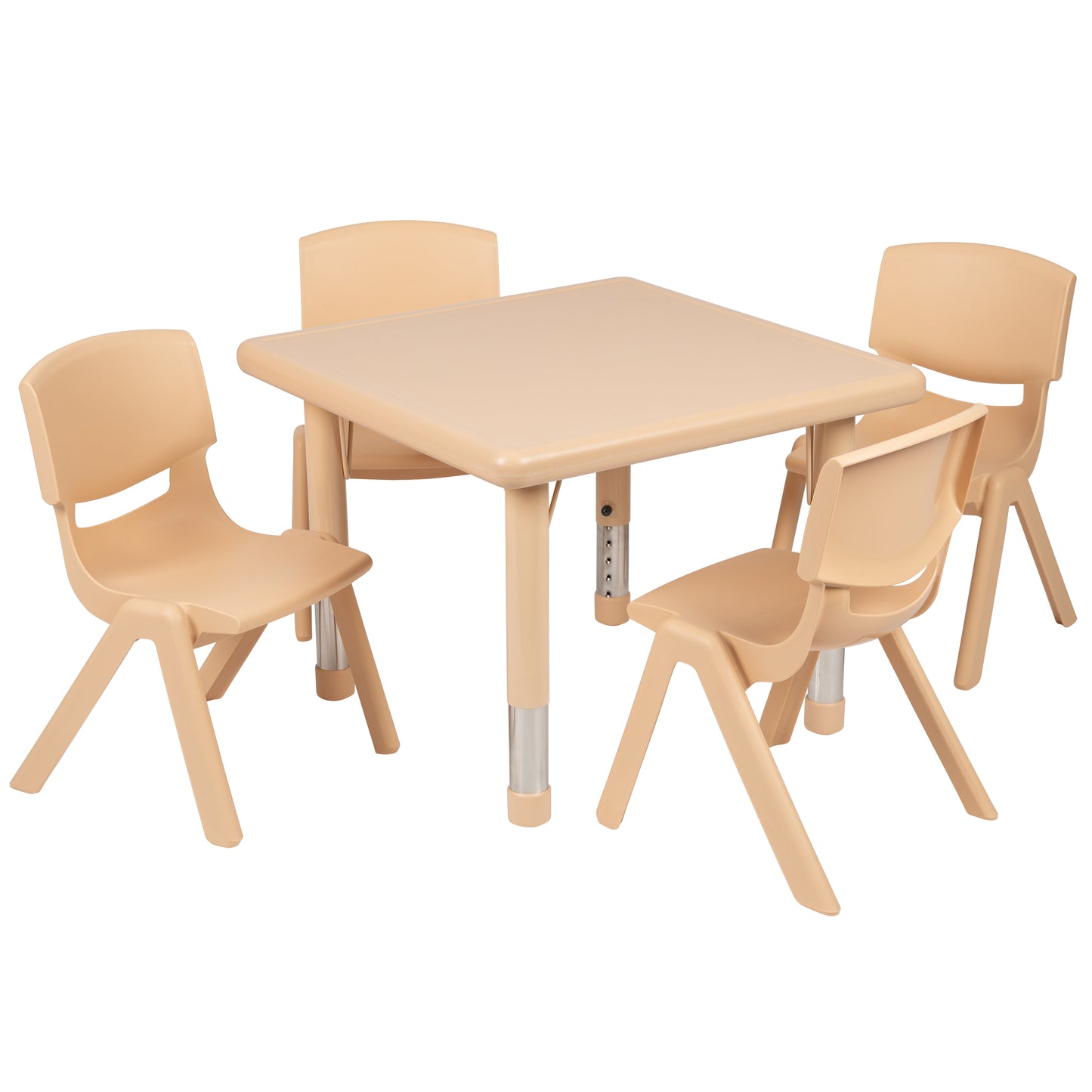 Emmy 24" Square Natural Plastic Height Adjustable Activity Table Set with 4 Chairs Natural