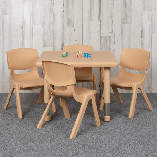 Emmy 24" Square Natural Plastic Height Adjustable Activity Table Set with 4 Chairs Natural