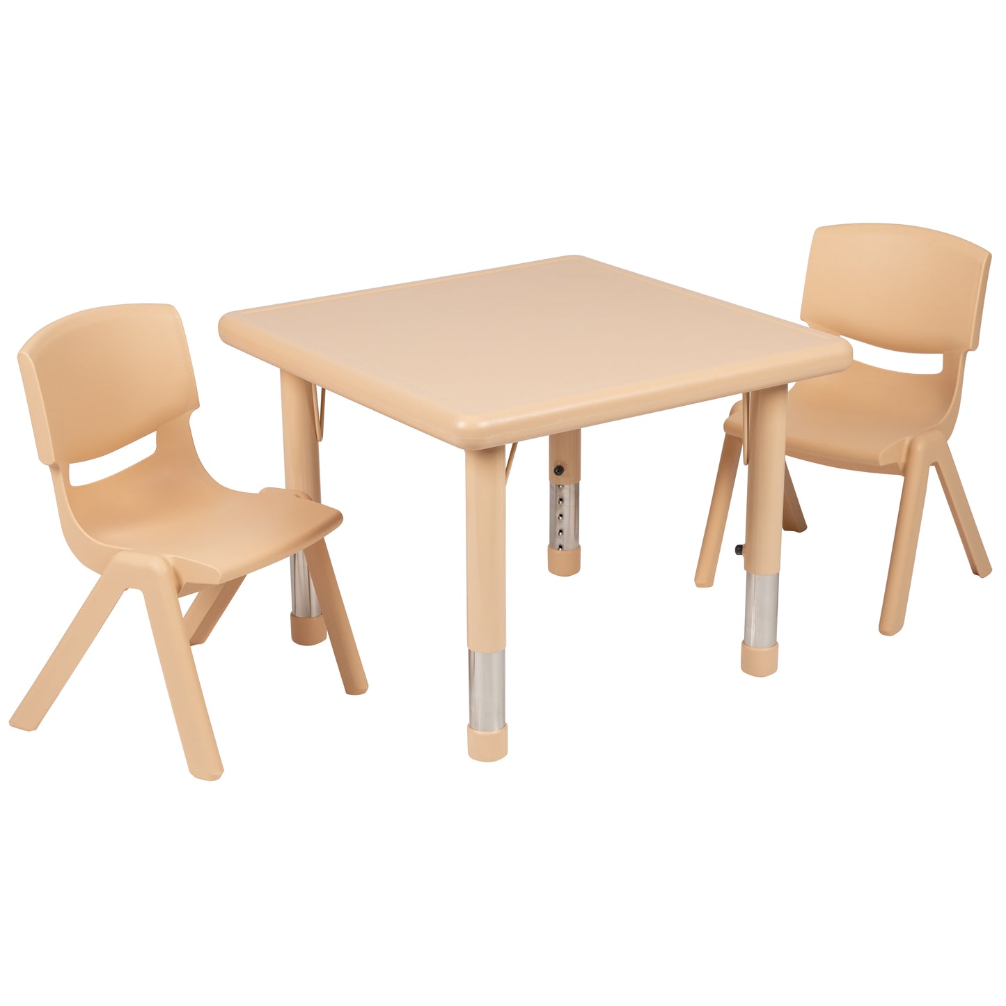Emmy 24" Square Natural Plastic Height Adjustable Activity Table Set with 2 Chairs Natural
