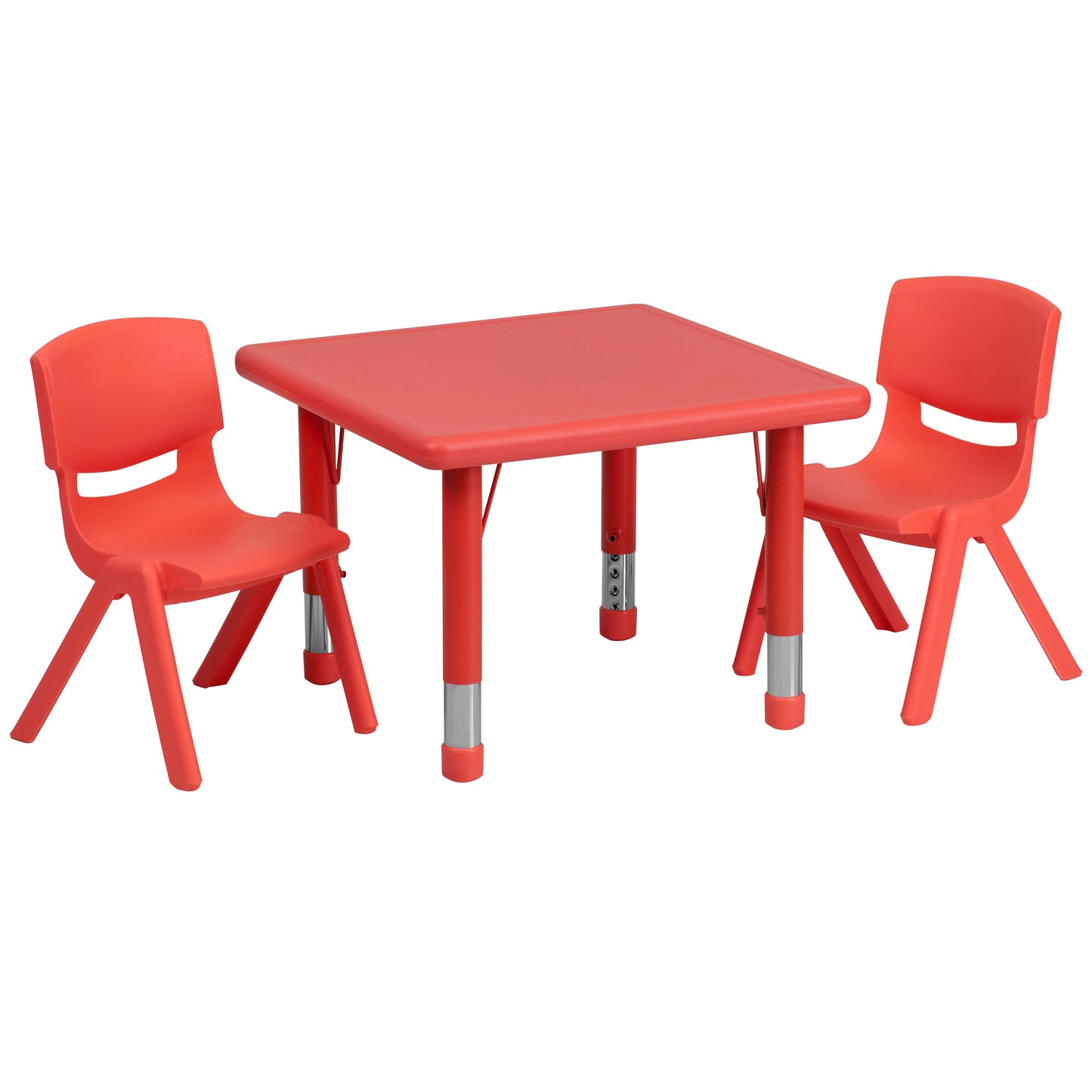 Emmy 24'' Square Red Plastic Height Adjustable Activity Table Set with 2 Chairs Red YU-YCX-0023-2-SQR-TBL-RED-R-GG
