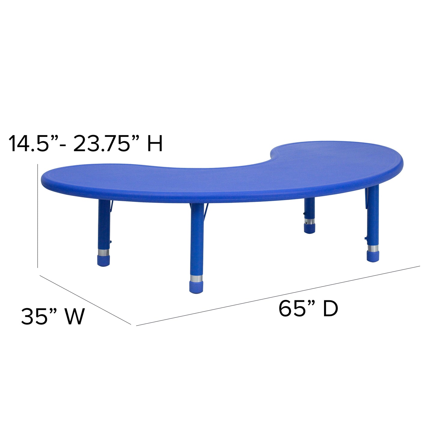 Wren 35''W x 65''L Half-Moon Blue Plastic Height Adjustable Activity Table Blue