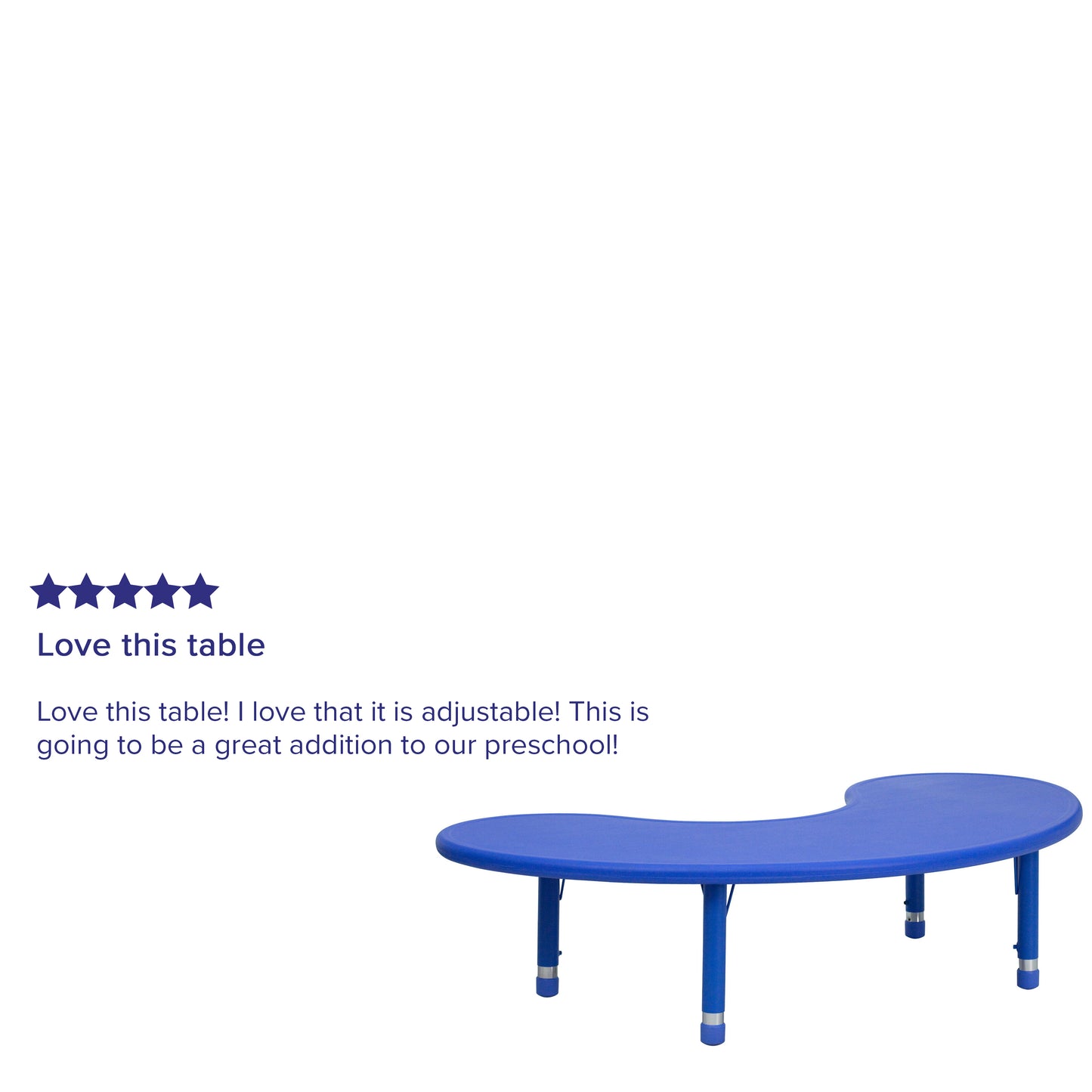 Wren 35''W x 65''L Half-Moon Blue Plastic Height Adjustable Activity Table Blue