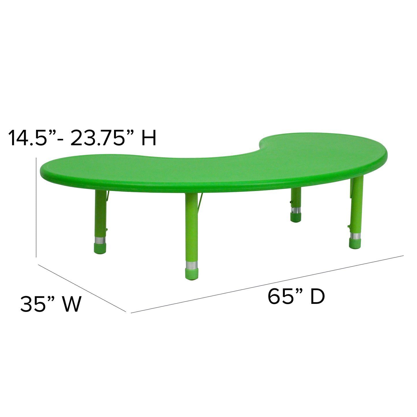 Wren 35''W x 65''L Half-Moon Green Plastic Height Adjustable Activity Table Green YU-YCX-004-2-MOON-TBL-GREEN-GG