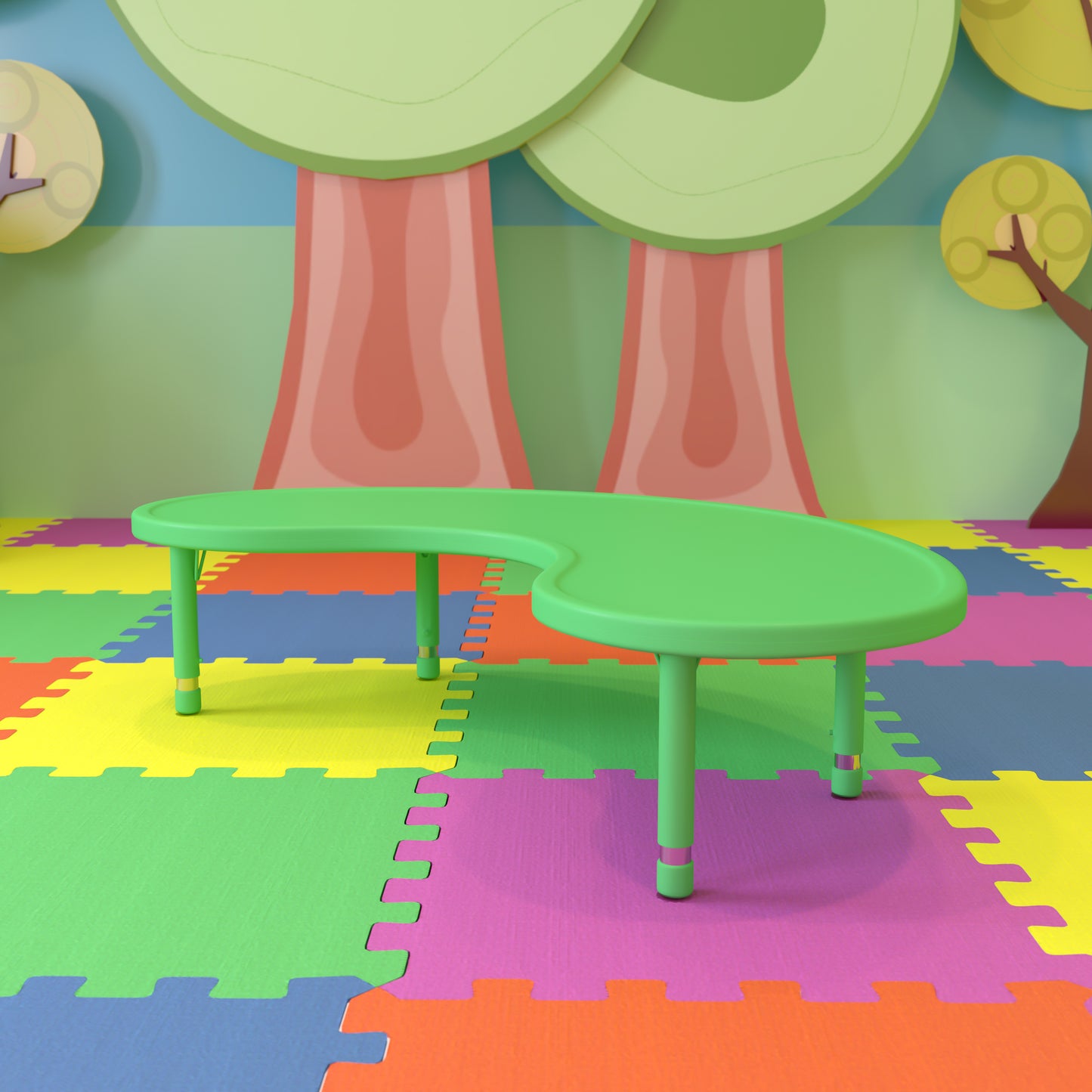 Wren 35''W x 65''L Half-Moon Green Plastic Height Adjustable Activity Table Green YU-YCX-004-2-MOON-TBL-GREEN-GG