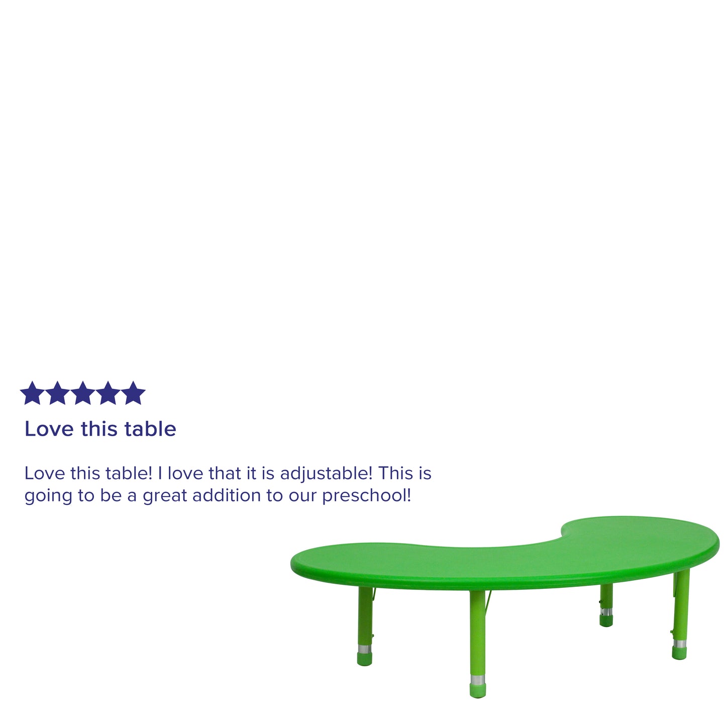 Wren 35''W x 65''L Half-Moon Green Plastic Height Adjustable Activity Table Green YU-YCX-004-2-MOON-TBL-GREEN-GG