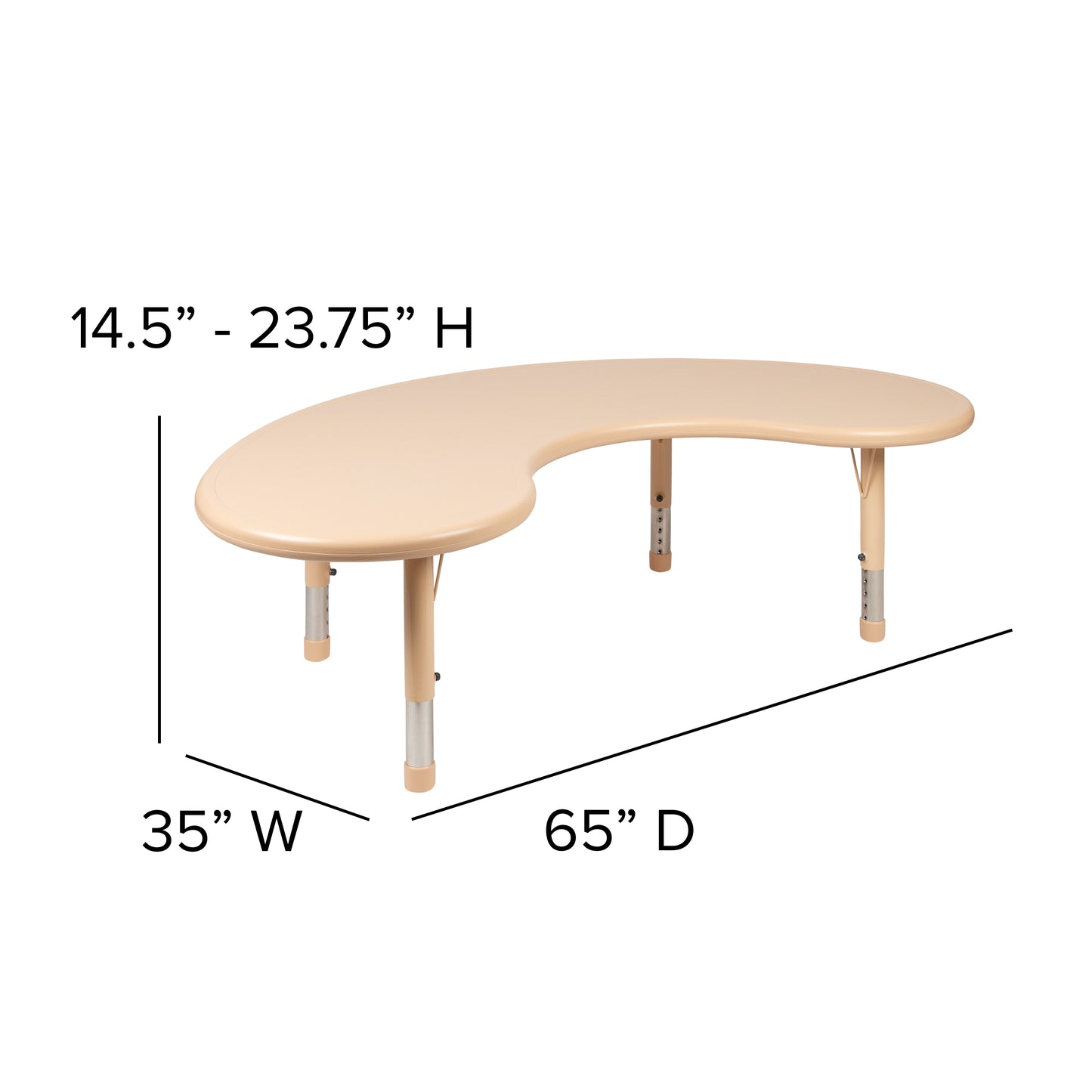 Wren 35"W x 65"L Half-Moon Natural Plastic Height Adjustable Activity Table Natural