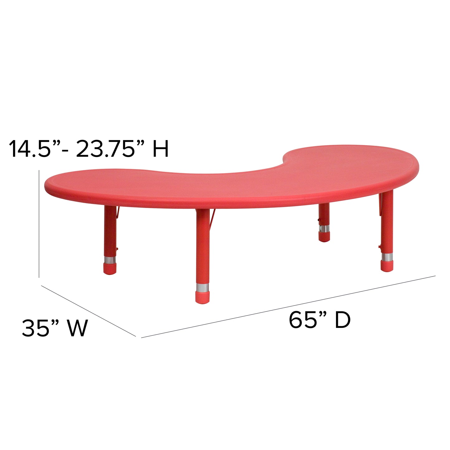 Wren 35''W x 65''L Half-Moon Red Plastic Height Adjustable Activity Table Red YU-YCX-004-2-MOON-TBL-RED-GG