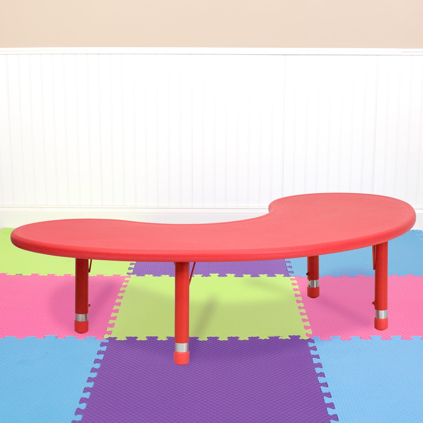 Wren 35''W x 65''L Half-Moon Red Plastic Height Adjustable Activity Table Red YU-YCX-004-2-MOON-TBL-RED-GG
