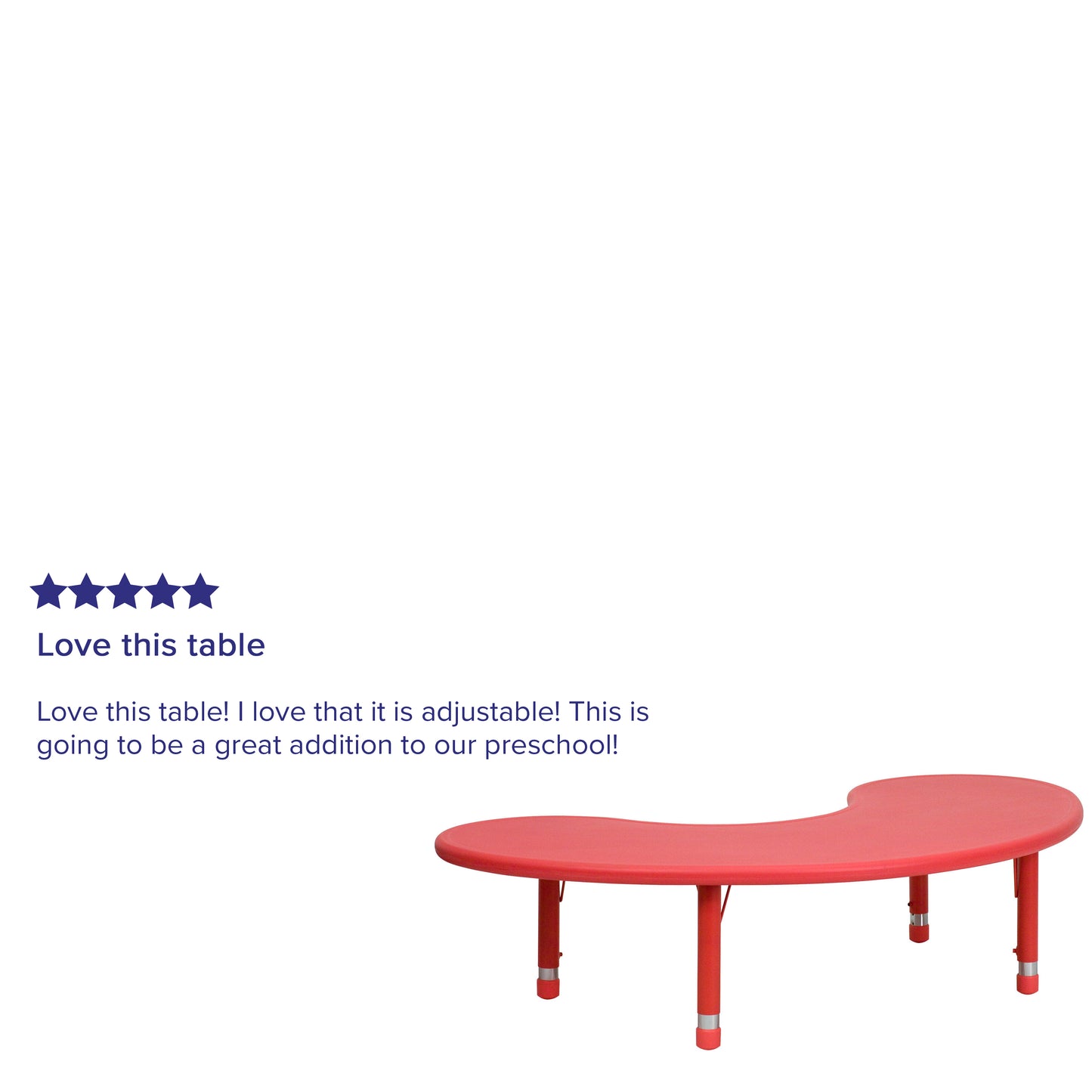 Wren 35''W x 65''L Half-Moon Red Plastic Height Adjustable Activity Table Red YU-YCX-004-2-MOON-TBL-RED-GG