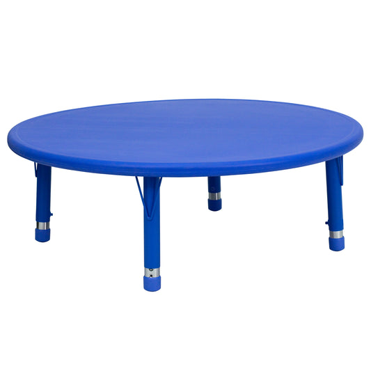 Wren 45'' Round Blue Plastic Height Adjustable Activity Table Blue YU-YCX-005-2-ROUND-TBL-BLUE-GG
