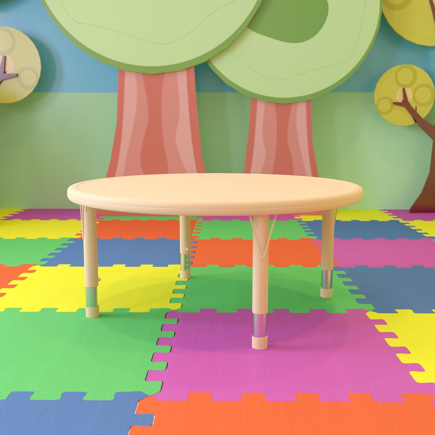 Wren 45" Round Natural Plastic Height Adjustable Activity Table Natural
