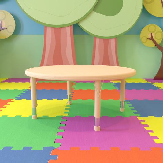 Wren 45" Round Natural Plastic Height Adjustable Activity Table Natural YU-YCX-005-2-ROUND-TBL-NAT-GG