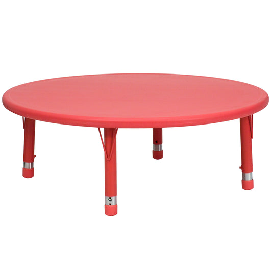 Wren 45'' Round Red Plastic Height Adjustable Activity Table Red YU-YCX-005-2-ROUND-TBL-RED-GG