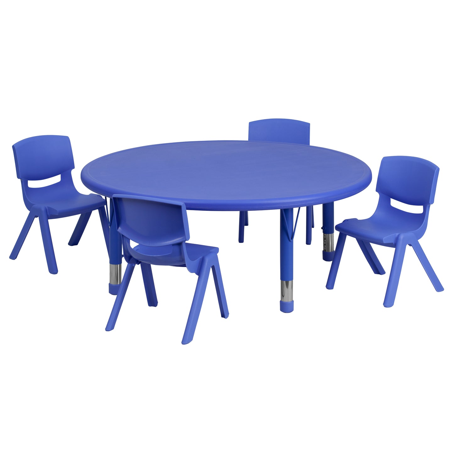 Emmy 45'' Round Blue Plastic Height Adjustable Activity Table Set with 4 Chairs Blue