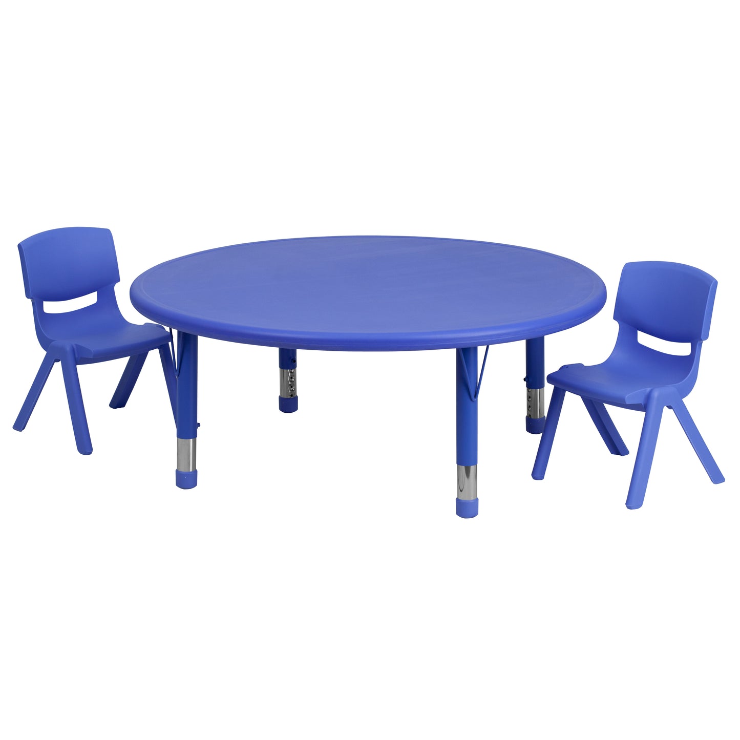 Emmy 45'' Round Blue Plastic Height Adjustable Activity Table Set with 2 Chairs Blue