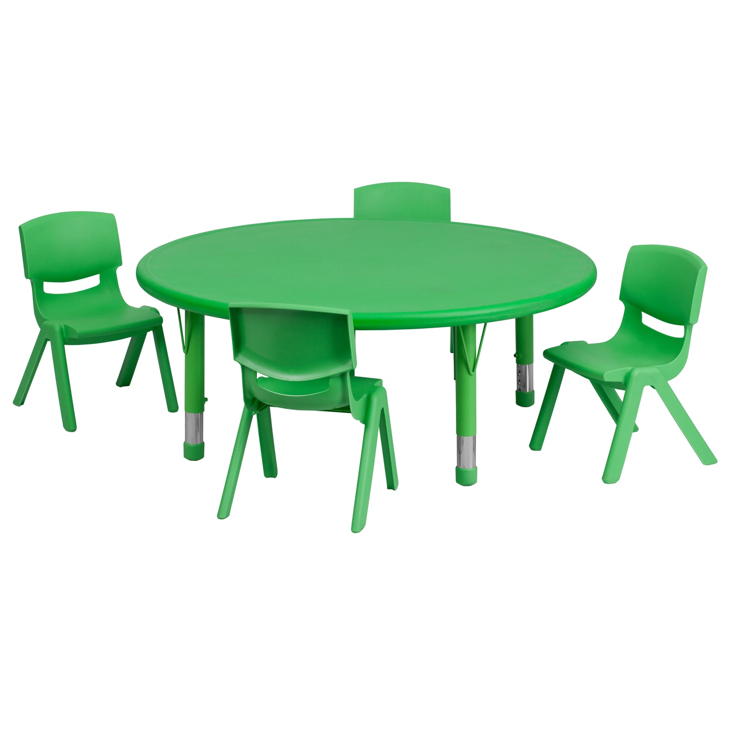 Emmy 45'' Round Green Plastic Height Adjustable Activity Table Set with 4 Chairs Green