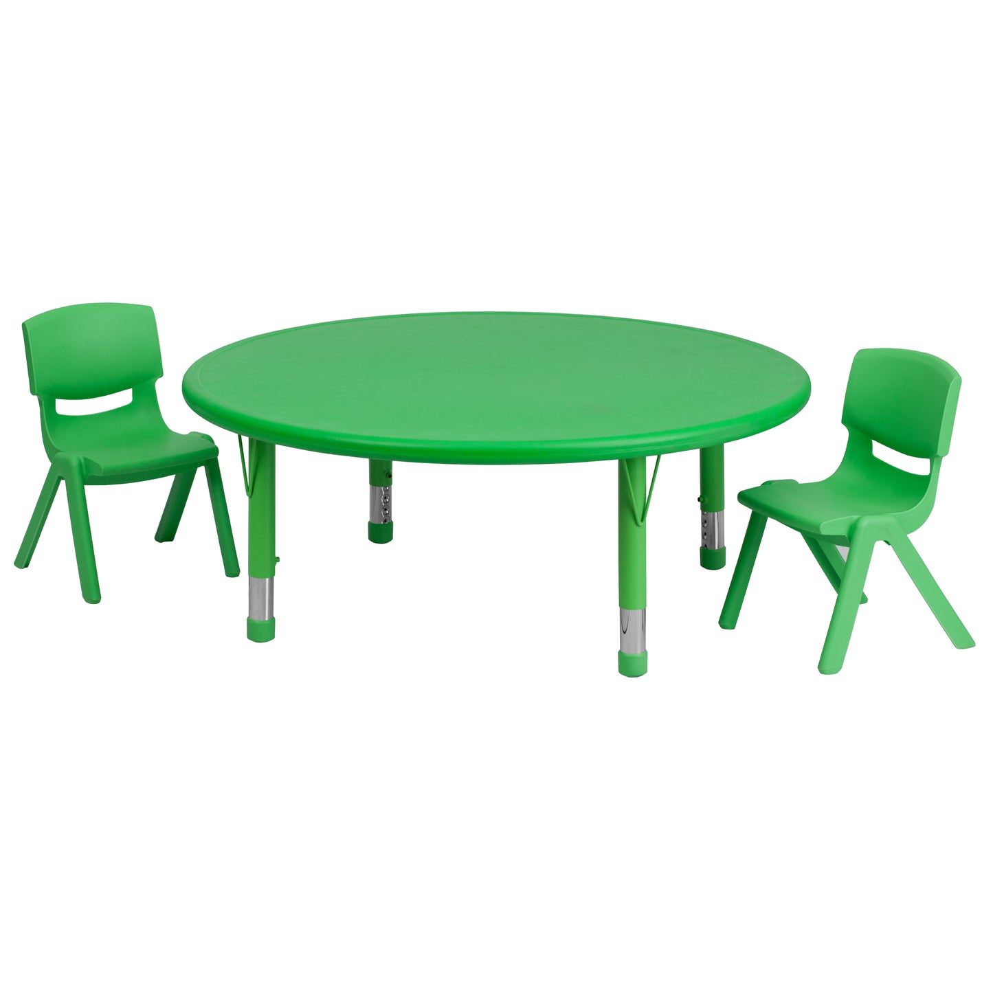 Emmy 45'' Round Green Plastic Height Adjustable Activity Table Set with 2 Chairs Green
