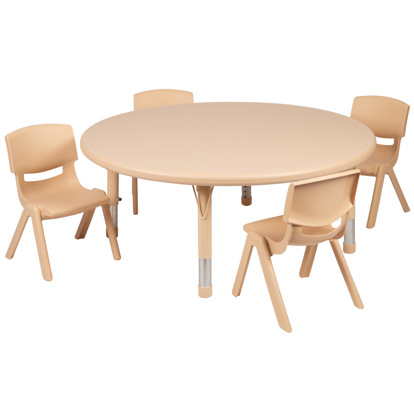 Emmy 45" Round Natural Plastic Height Adjustable Activity Table Set with 4 Chairs Natural
