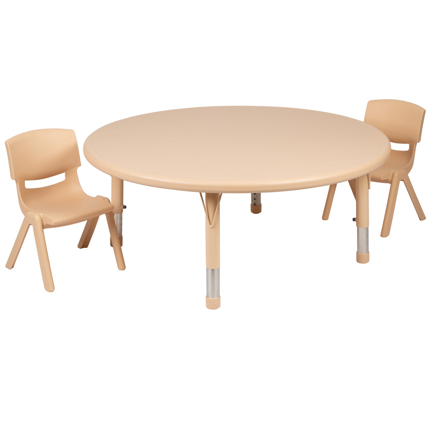 Emmy 45" Round Natural Plastic Height Adjustable Activity Table Set with 2 Chairs Natural