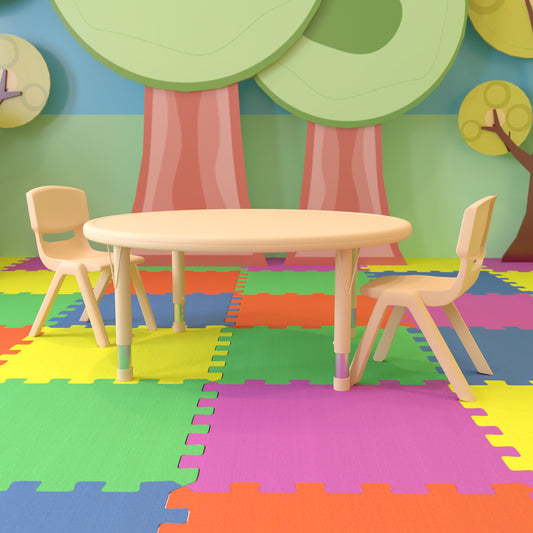 Emmy 45" Round Natural Plastic Height Adjustable Activity Table Set with 2 Chairs Natural