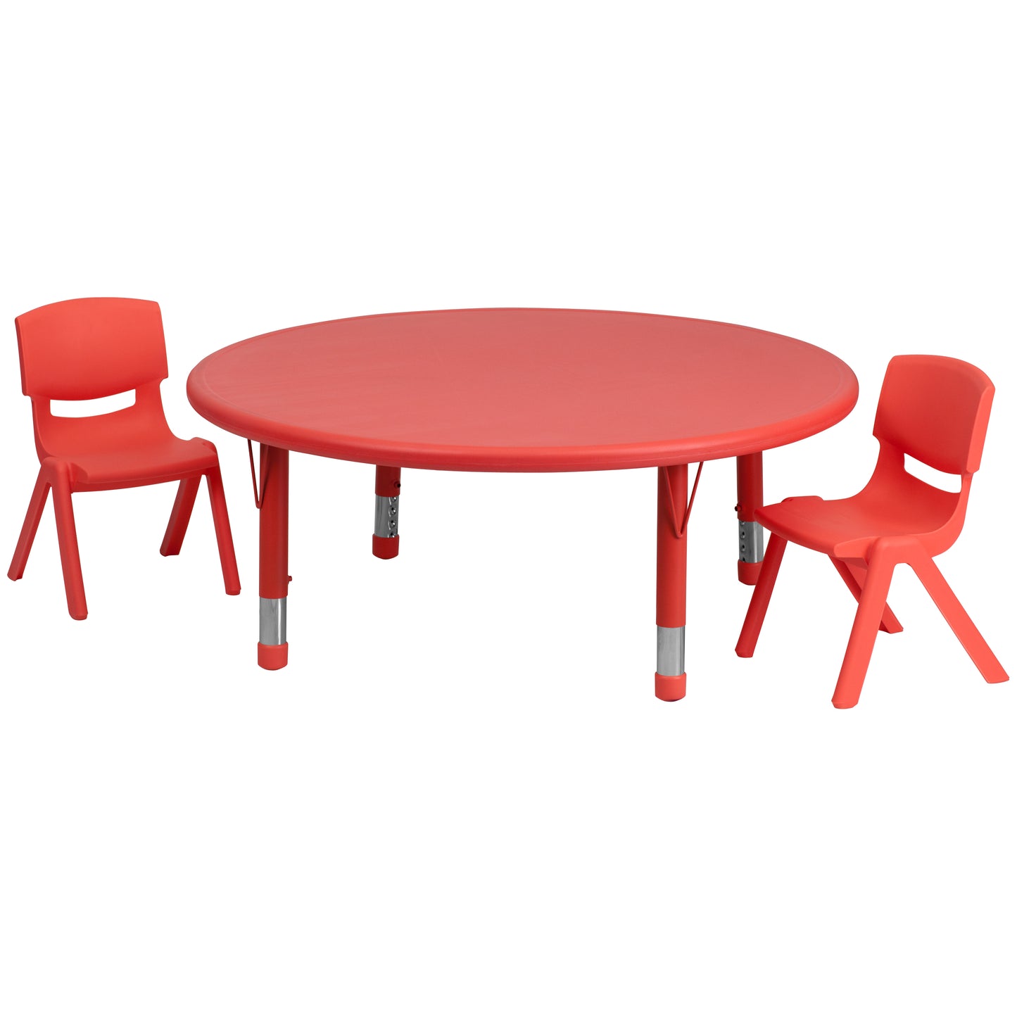 Emmy 45'' Round Red Plastic Height Adjustable Activity Table Set with 2 Chairs Red