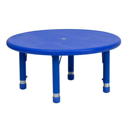 Wren 33'' Round Blue Plastic Height Adjustable Activity Table Blue YU-YCX-007-2-ROUND-TBL-BLUE-GG